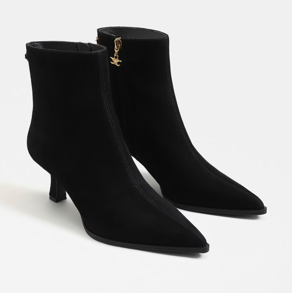 Black suede kitten heel booties hot sale