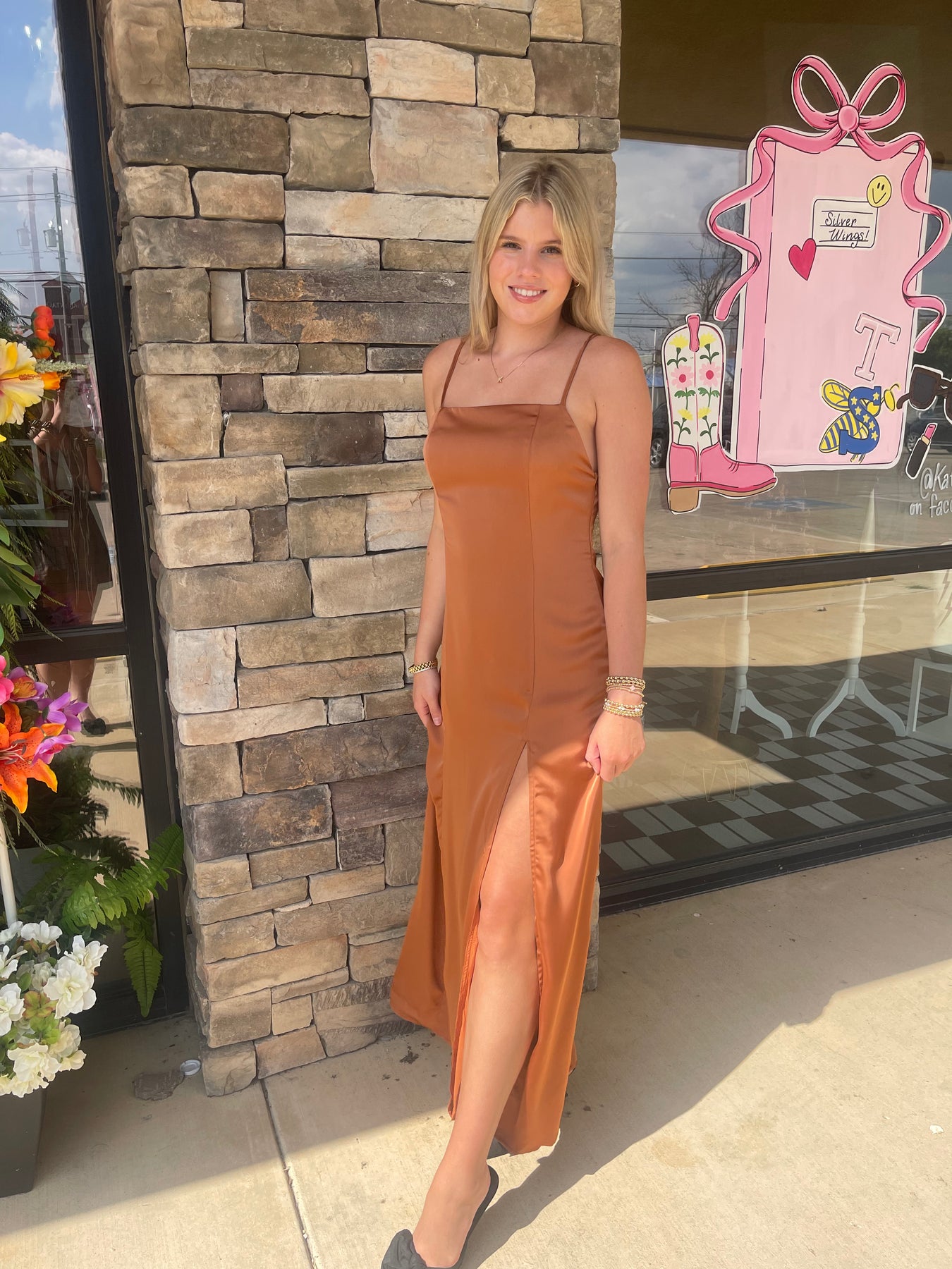 sunset satin dress Women's Sunset Memories Satin Midi Dress in Red-Orange