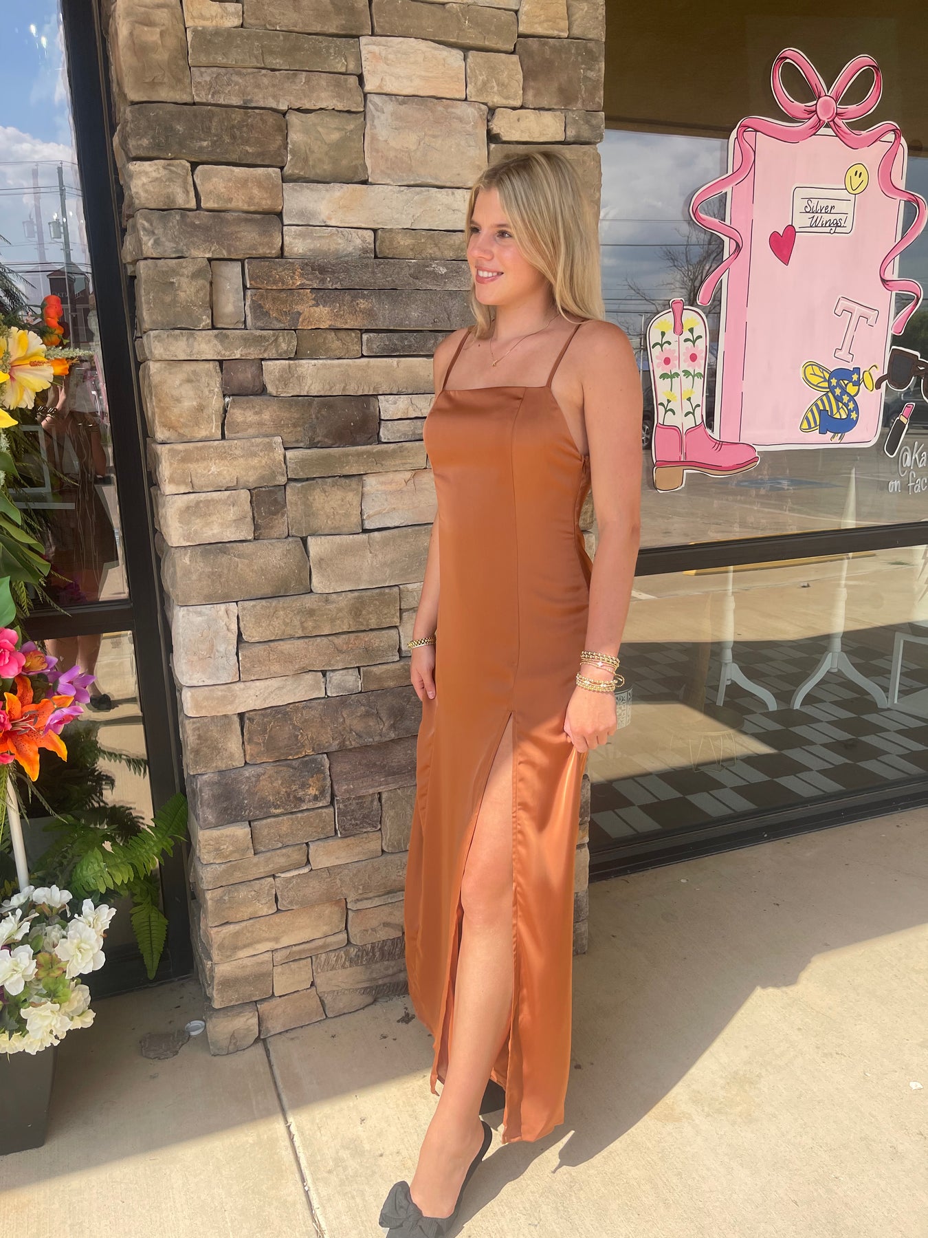 Autumn Sunset Satin Maxi Dress S Autumn Sunset Satin Maxi Dress S